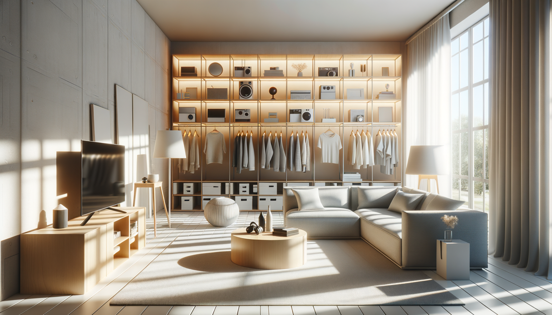 modern room with electronics, fashion, and home products in bright natural light